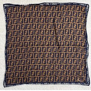 Fendi Tan and Black Logo Square Scarf